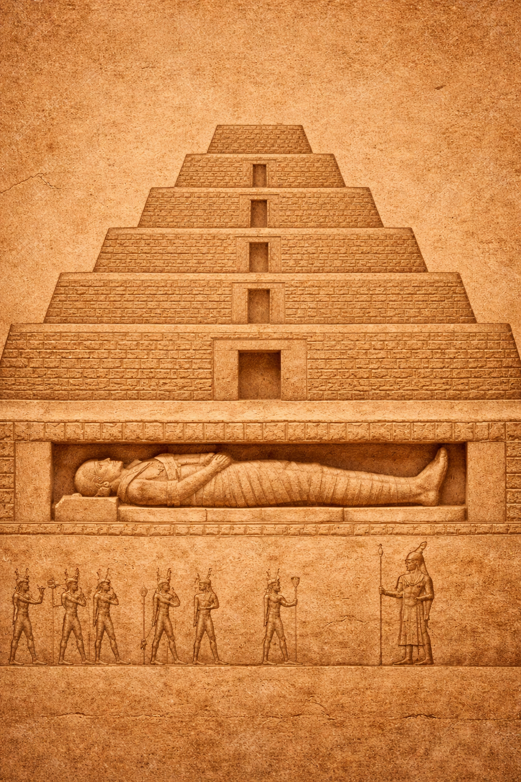 The Step Pyramid — six mastabas stacked, the grave becoming a staircase