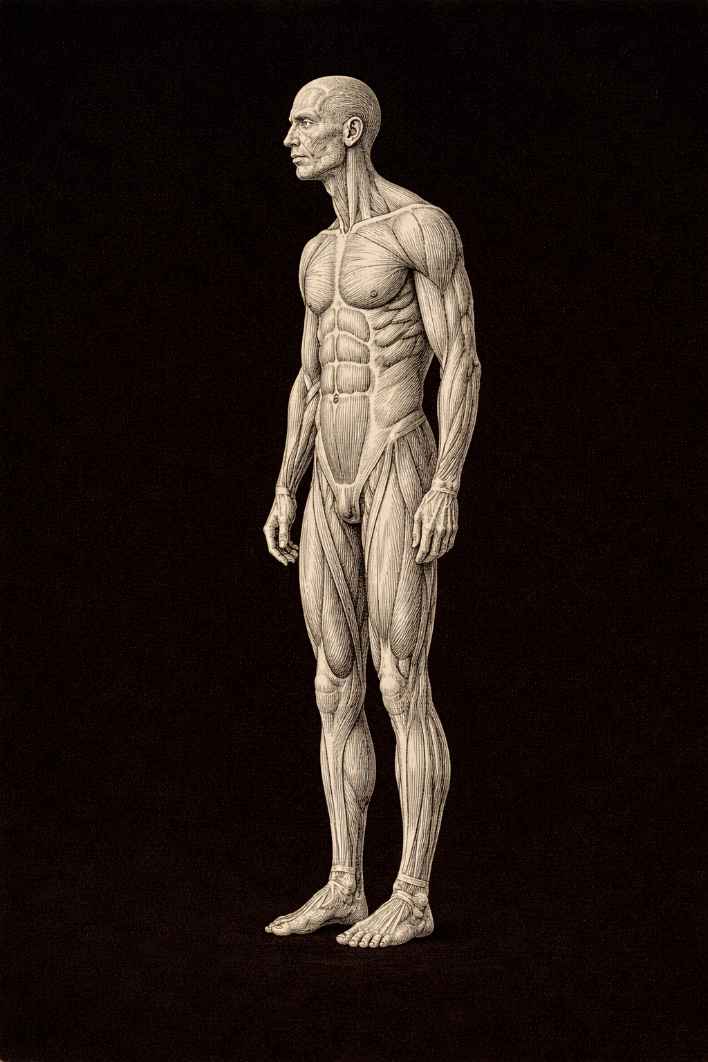 Middle age — still upright but the head has shifted forward, the negotiation with gravity has begun