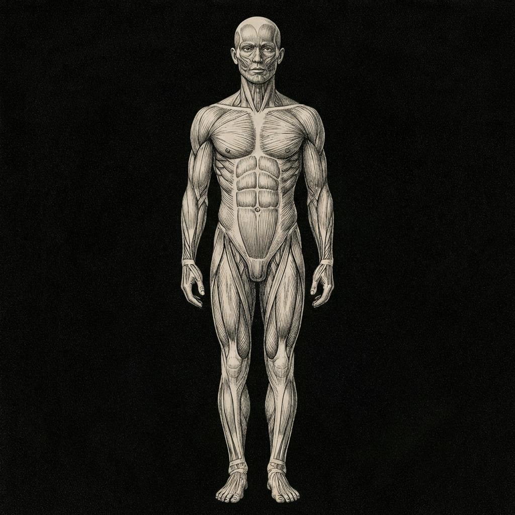 A young adult at full height — peak vertical, the body at its maximum extension