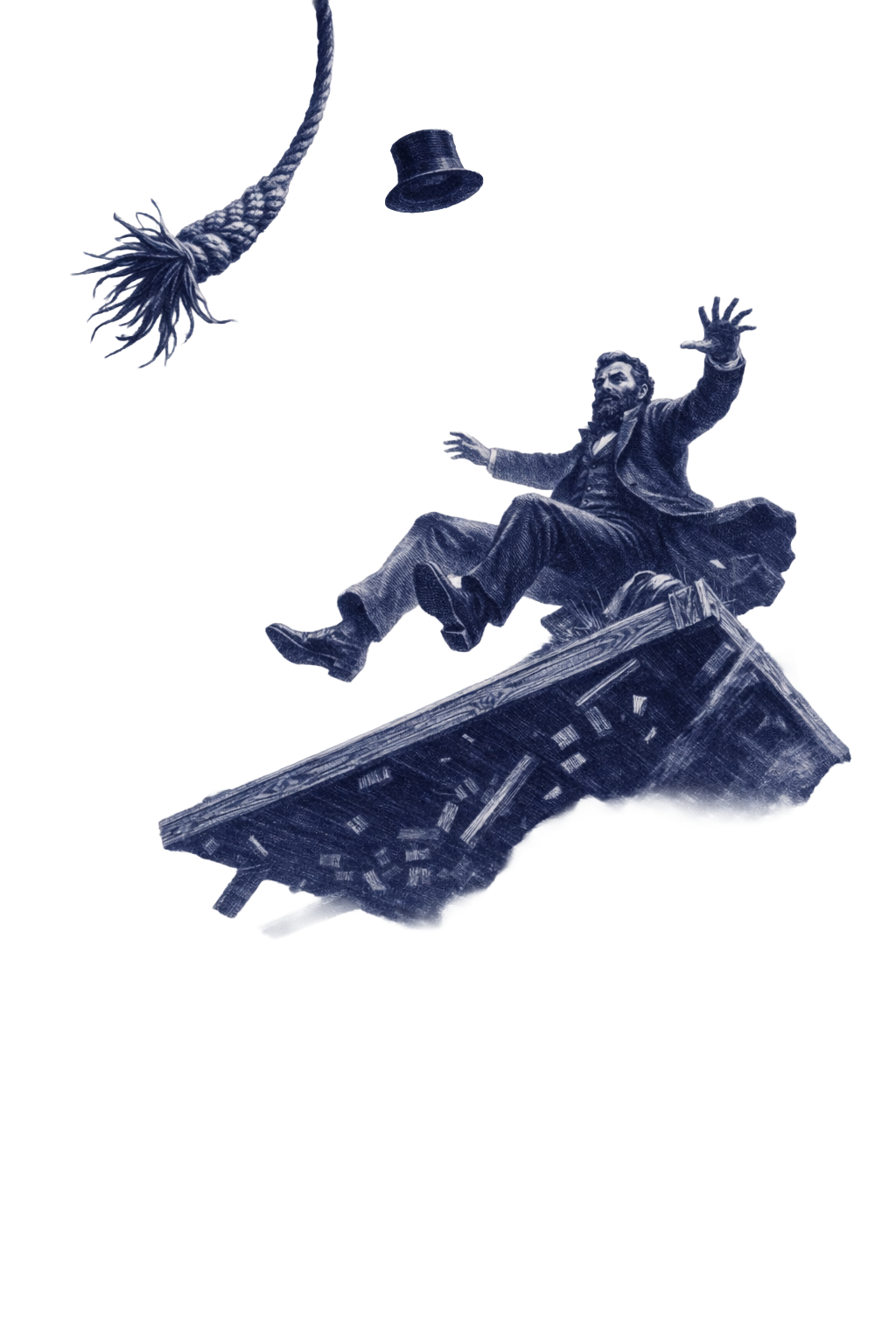 Otis falling as the platform breaks apart beneath him